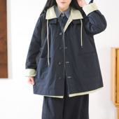 2025 宽松高级感夹克外套女装 拼接假两件连帽风衣中长款 两面穿秋装