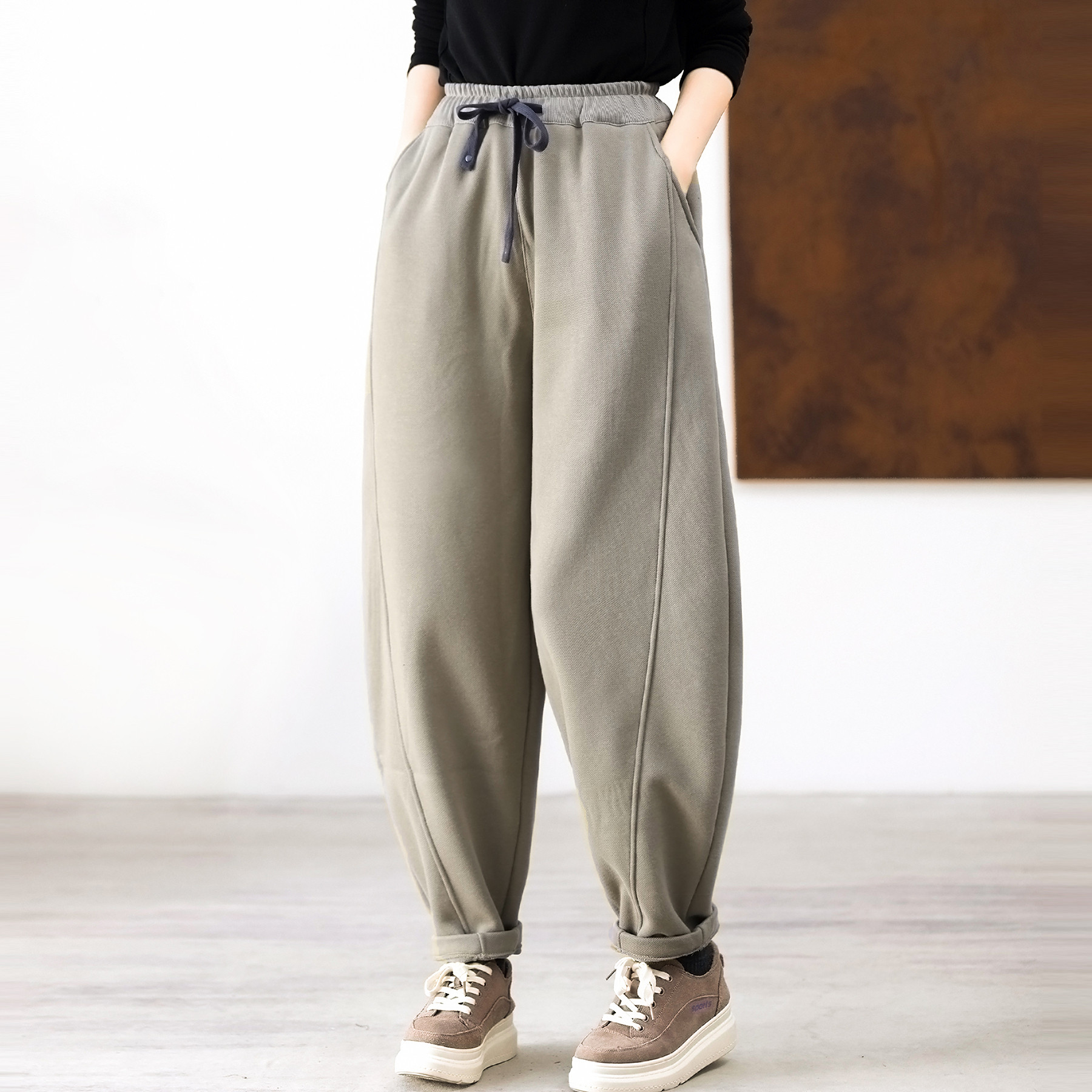 冬季摇粒绒加厚哈伦裤宽松显瘦