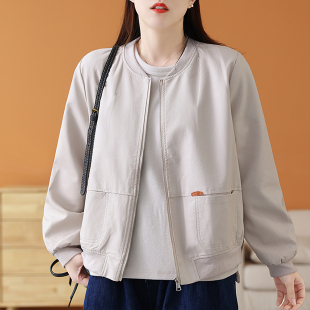 女春秋大码 黑白棒球领皮衣 休闲水洗PU皮短外套 轻奢优质 绿素棉