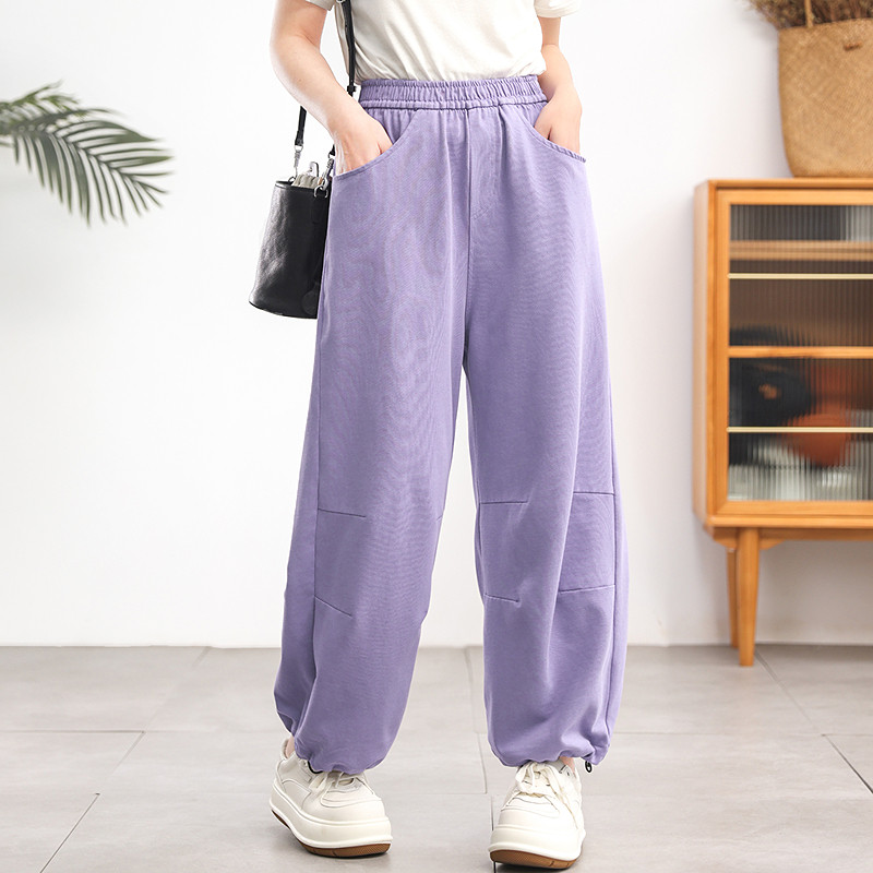 绿素棉 原创一裤两穿九分休闲裤女~防鼓包 纯棉显瘦束脚直筒卫裤