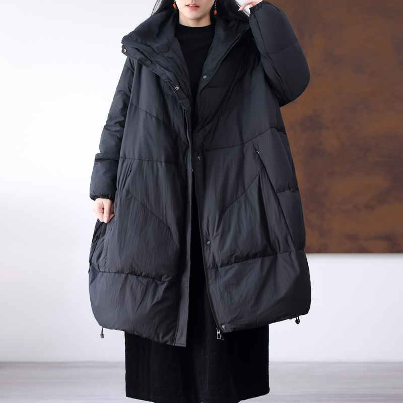 加厚90白鸭绒连帽中长款外套