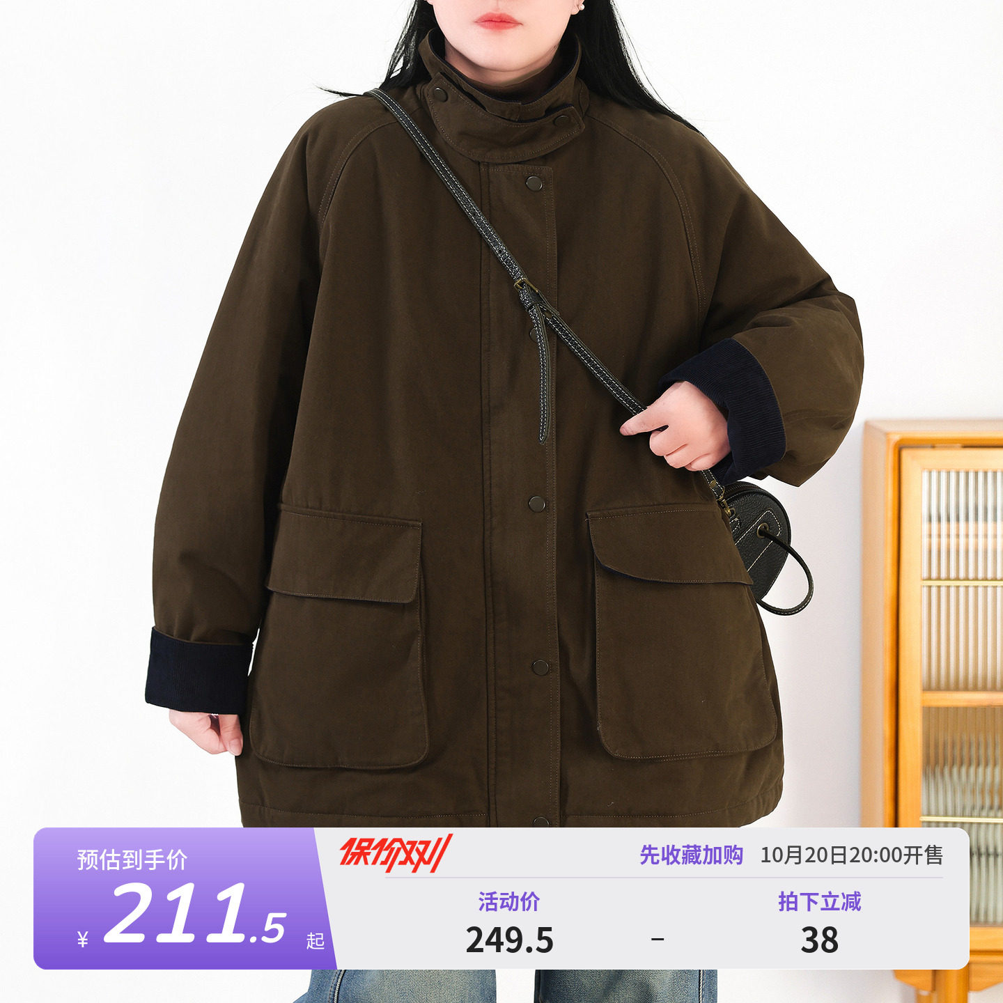 10.14新 纯棉工装棉衣外套女中长款休闲夹克立领加厚夹棉宽松 冬