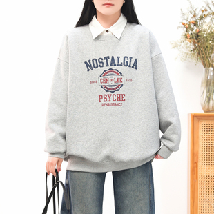 套头卫衣女 12.25新 印花大码 字母数码 简约运动休闲风上衣春 美式
