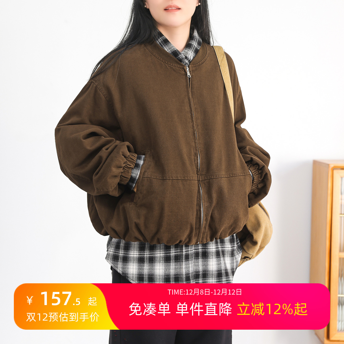 早秋纯色短外套美式复古宽松显瘦