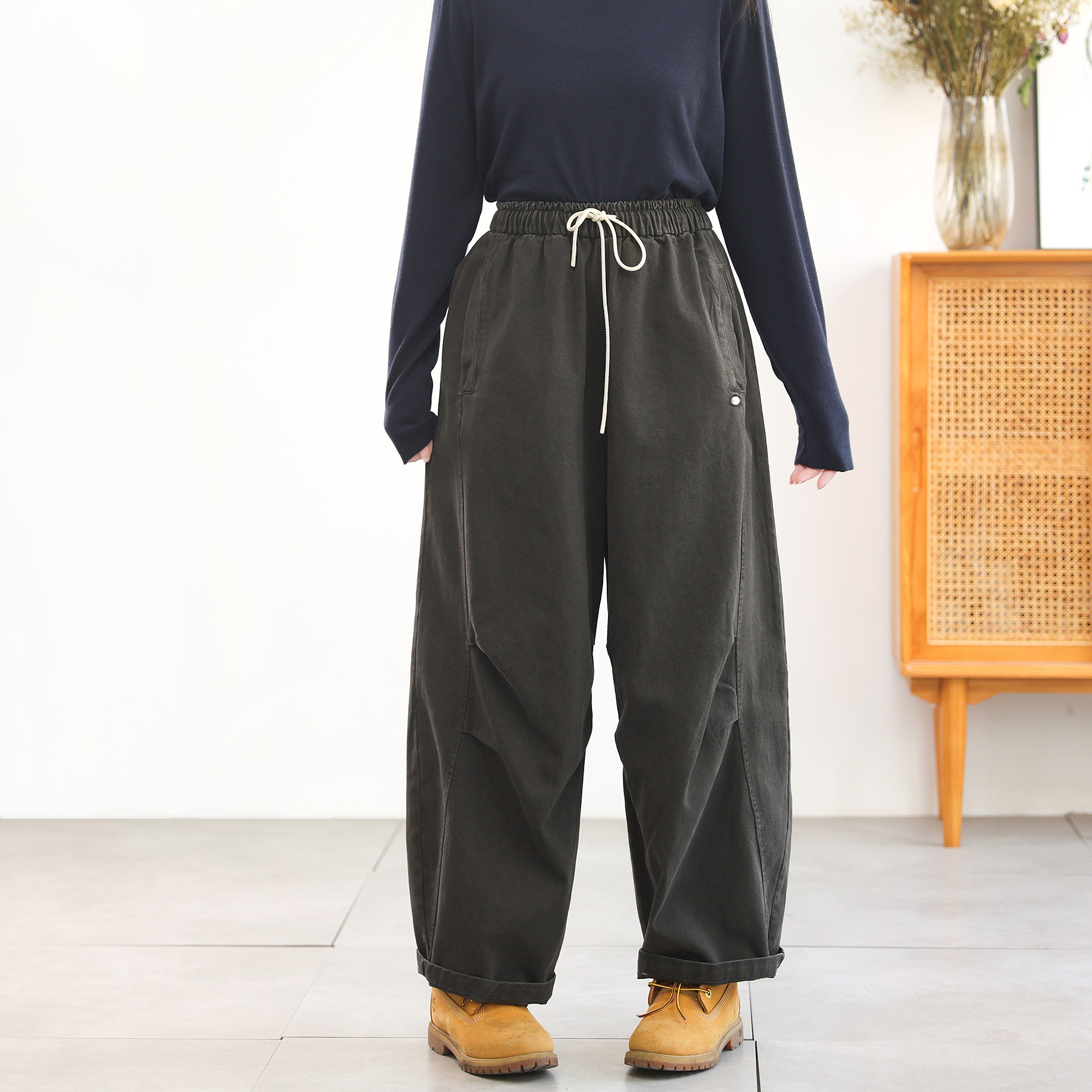 22新 斜纹水洗全棉伞兵工装裤女 大码高密捏褶有型休闲裤2026春款,女装/女士精品,休闲裤,淘宝优惠券,粉丝福利购,淘宝优惠卷