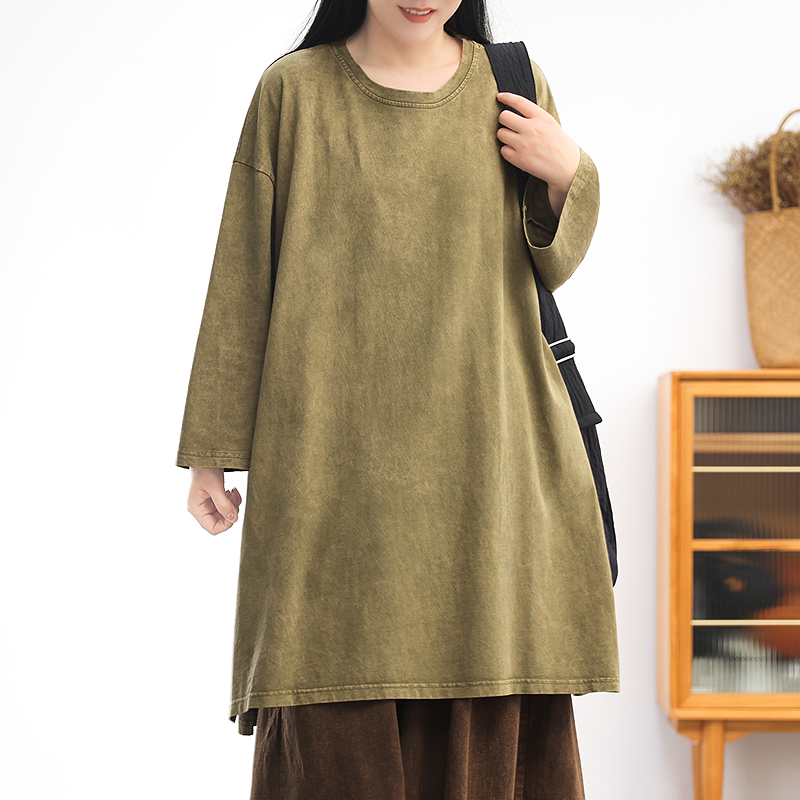 做旧纯棉大版中长T连衣裙春款