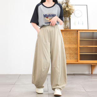 遮肉显瘦弧形分割长裤 3.26新 女装 慵懒随性弯刀哈伦裤 夏 宽松大码