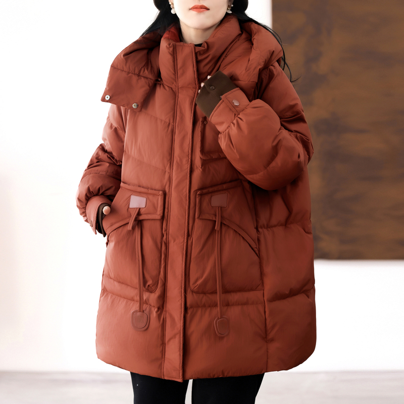 90白鸭绒可拆连帽中长羽绒服