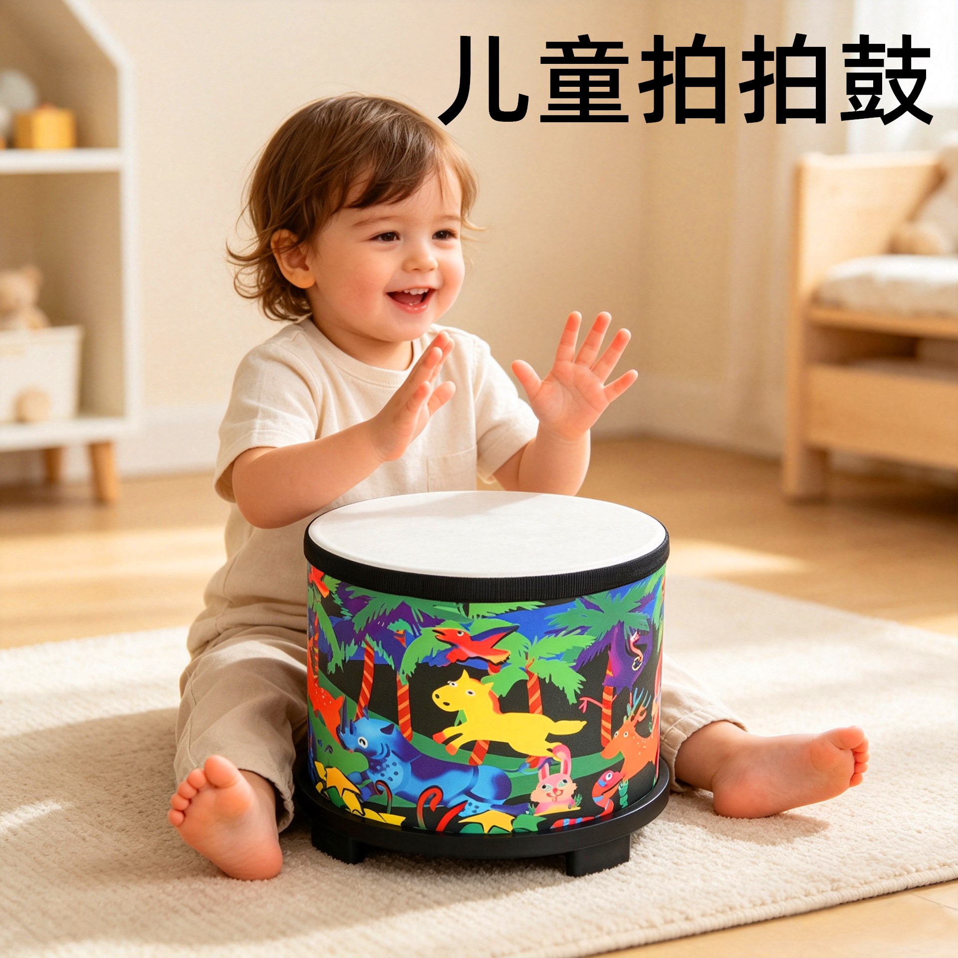 儿童拍拍鼓8寸地鼓幼儿园教具奥尔夫儿童早教打击乐器手鼓手拍鼓