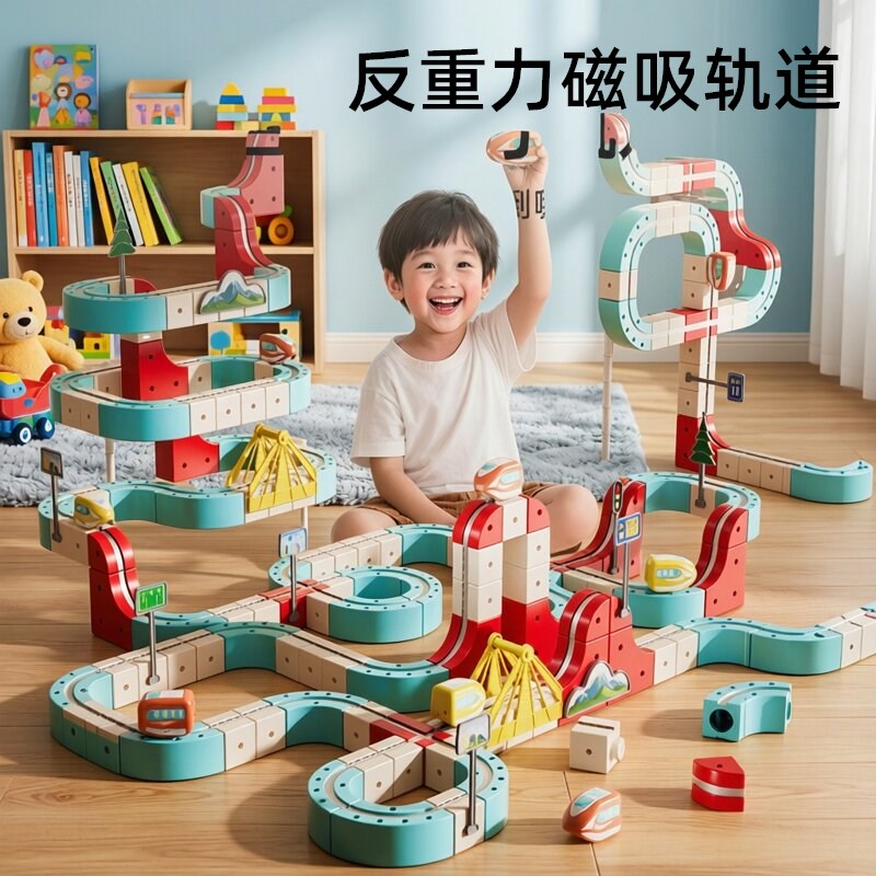 反重力磁吸轨道车儿童益智电动高铁火车立体男女小孩DIY磁性玩具