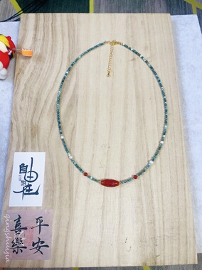 天然绿松石红玛瑙天珠项链锁骨链简单百搭。