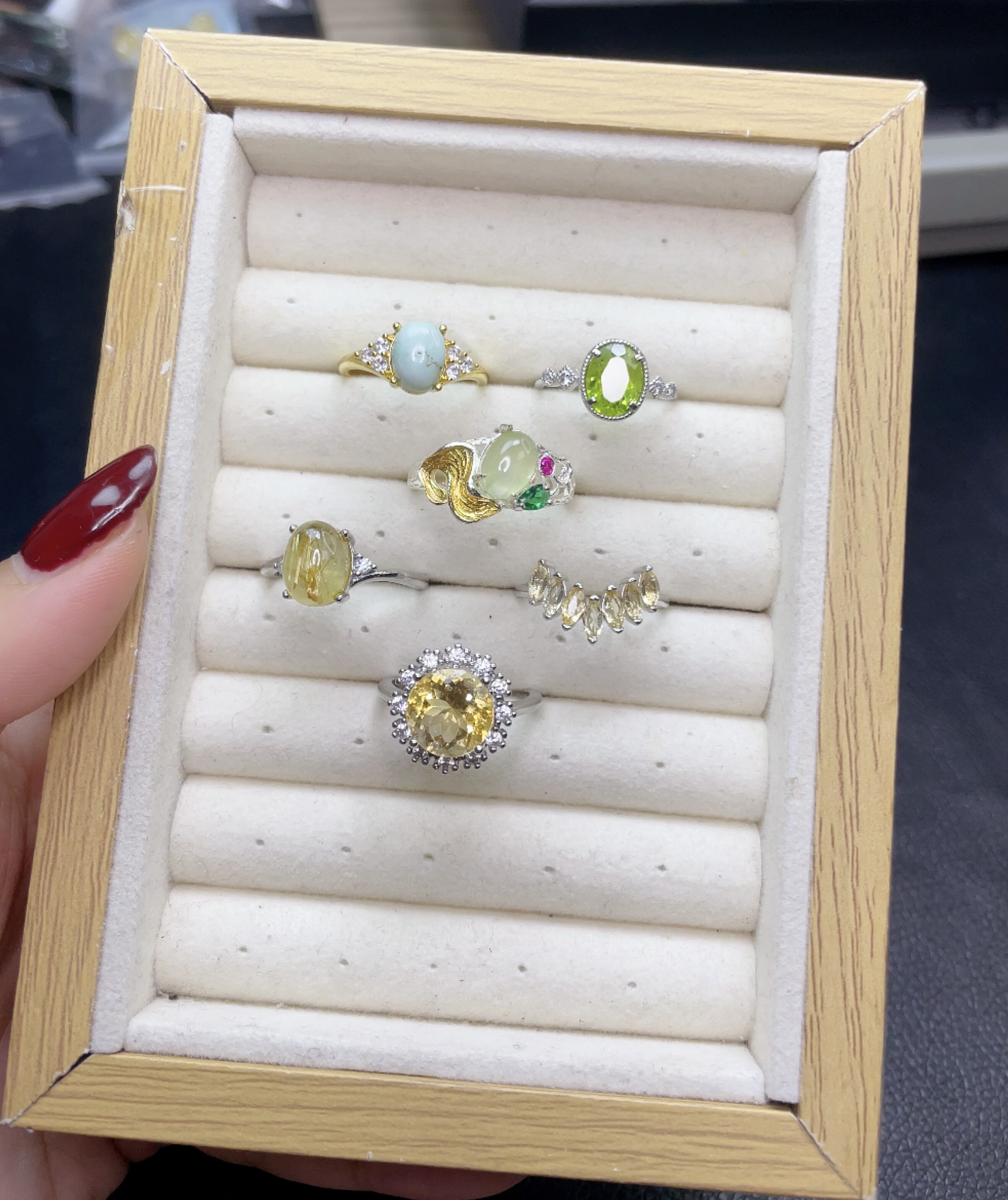 纯天然黄水晶、橄榄石、葡萄石戒指开口圈精致百搭