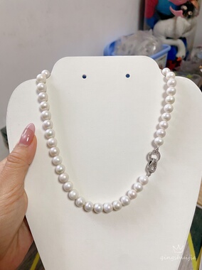 纯天然淡水珍珠项链珠子卡8mm奶油光正圆珠