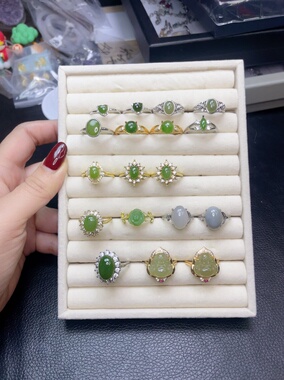 天然和田玉碧玉戒指，开口圈，复古日常百搭