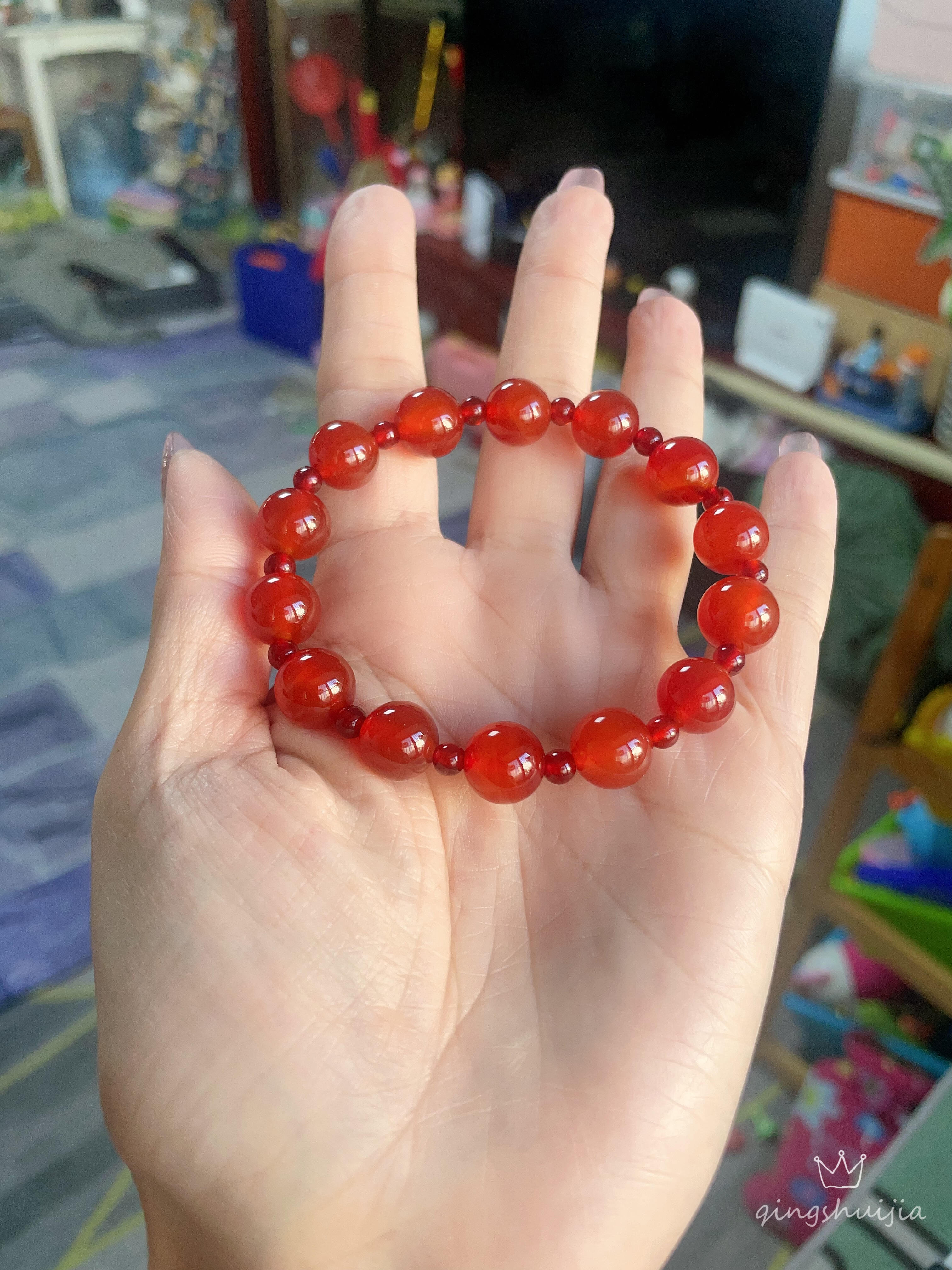 许妍同款天然红玛瑙手串简单日常款珠子卡10mm冰红种水好