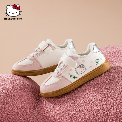 HelloKitty童鞋儿童鞋子女童板鞋2025冬季新款加绒皮面女宝德训鞋