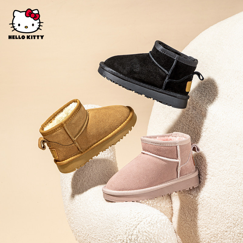 HelloKitty童鞋女童雪地靴2025冬款加绒一脚蹬防滑短靴儿童大棉鞋,童鞋/婴儿鞋/亲子鞋,雪地靴,淘宝优惠券,粉丝福利购,淘宝优惠卷