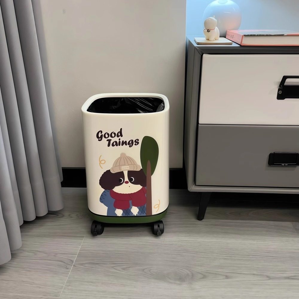 创意垃圾桶带轮新款高颜值卡通塑料双桶带盖家用卧室客厅收纳纸篓