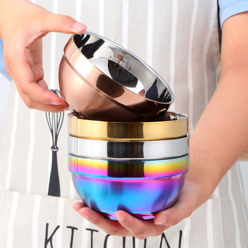 创意镀钛304不锈钢中餐餐具双层防烫汤饭单碗成人儿童家庭通用碗