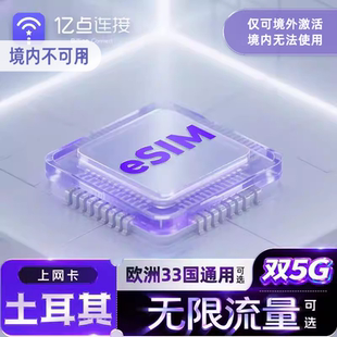 eSIM土耳其电话卡4/5G上网卡可选无限流量欧洲33国通用虚拟手机