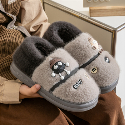 儿童包跟棉拖鞋男童冬季新款室内家居女宝宝小孩中大童亲子毛拖鞋