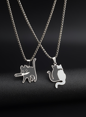 钛钢猫咪项链男女通用含刀猫咪