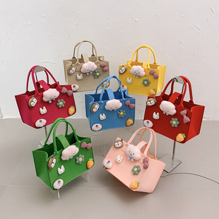 原创设计卡通时尚 托特包毛毡手提包百日宴伴手礼可爱公仔宝宝升学