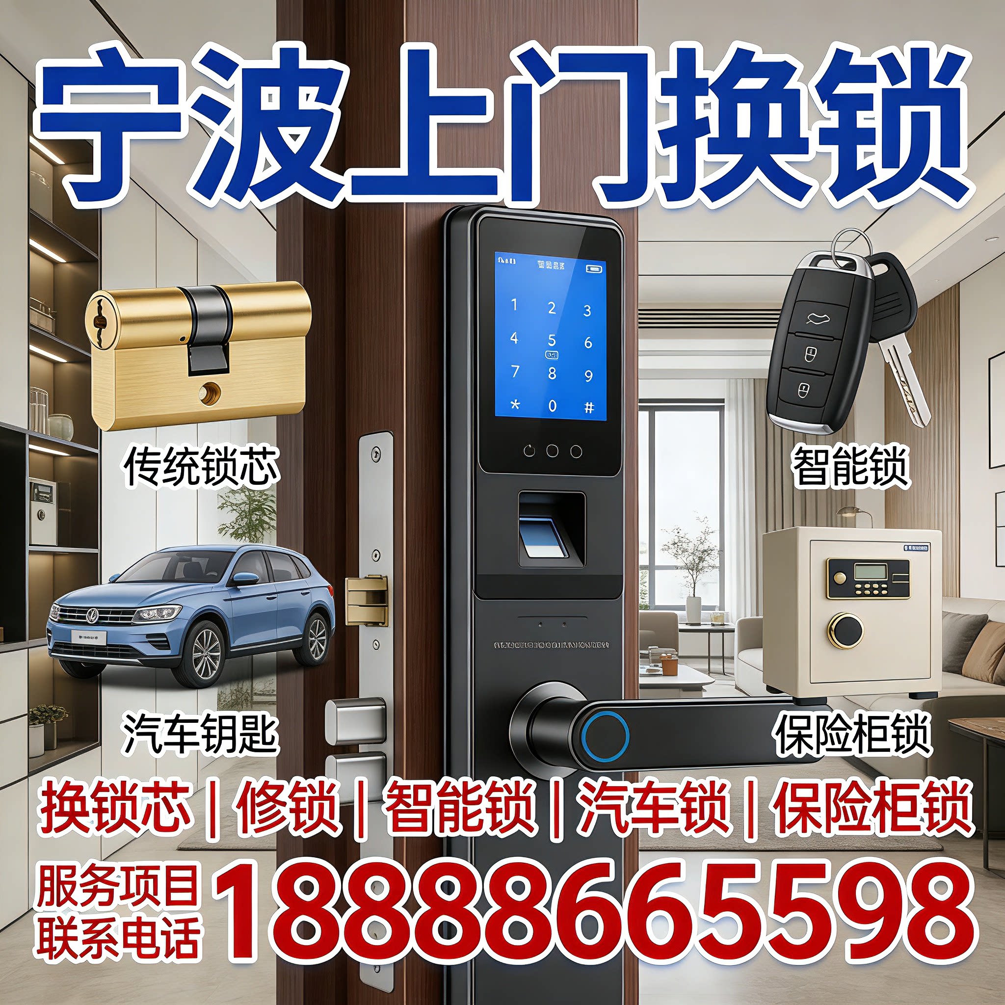 防盗门换锁芯指纹密码带钥匙门锁