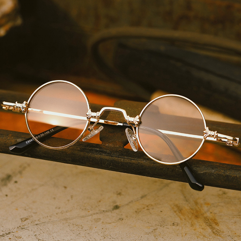 英式新款黑框复古圆形太阳镜跨境潮海洋片金属墨镜女街拍太阳眼镜