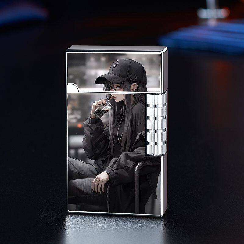朗声打火机二次元动漫少女高颜值金属明火创意高档个性新款送男友