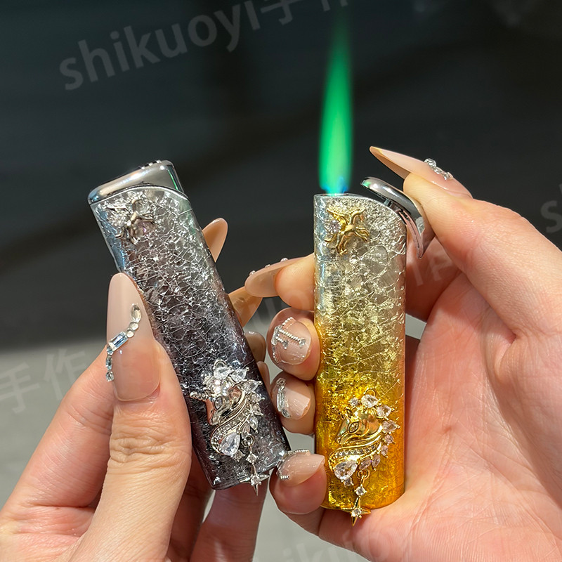原创龙马精神碎冰渐变防风充气打火机创意绿焰金属高档送男友礼物
