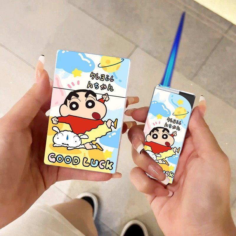 高颜值小新动漫卡通直冲蓝焰火机防风充气烟盒组合颜值网红送男友