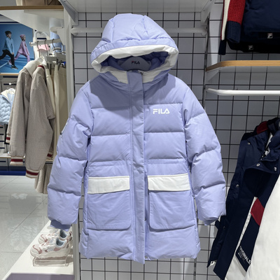 斐乐FILA童装2025冬季女大童三防保暖连帽中长款羽绒服K12G541912