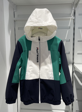 FILA斐乐童装2026春季新款男大童加绒连帽运动长袖外套K62B613505