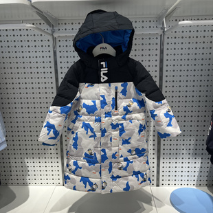 一口价现货斐乐FILA童装正品男童中长款连帽羽绒服外套K11B042927