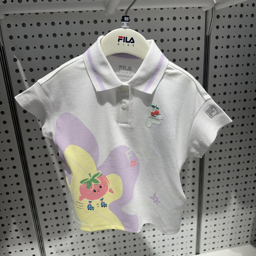 FILA斐乐童装2026夏季女小童POLO衫印花舒适抗菌短T恤 K61G621103