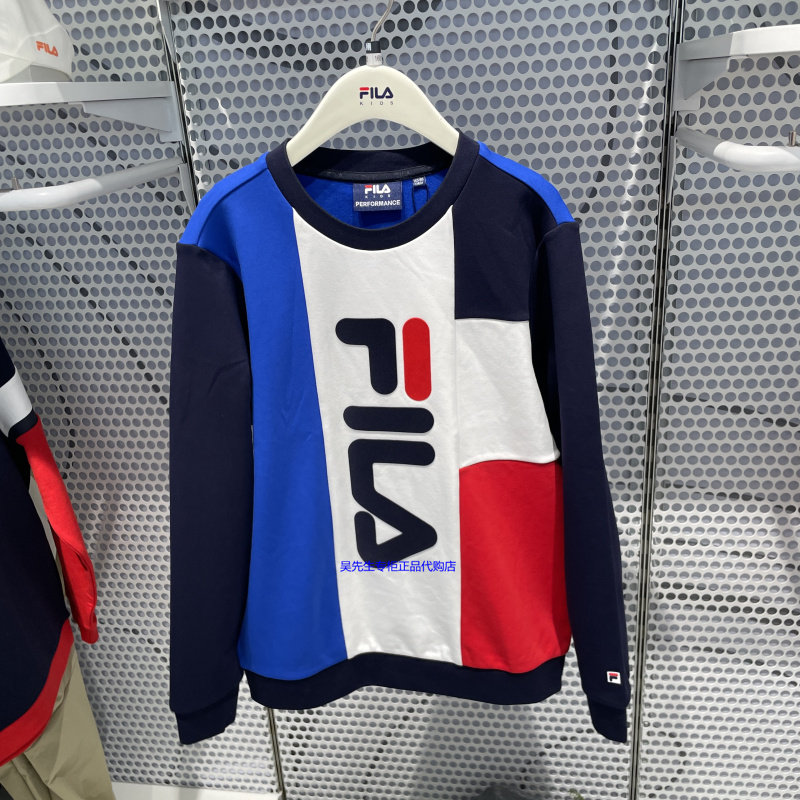 FILA斐乐童装2025冬季男中大童加绒针织套头衫运动卫衣K62B543201