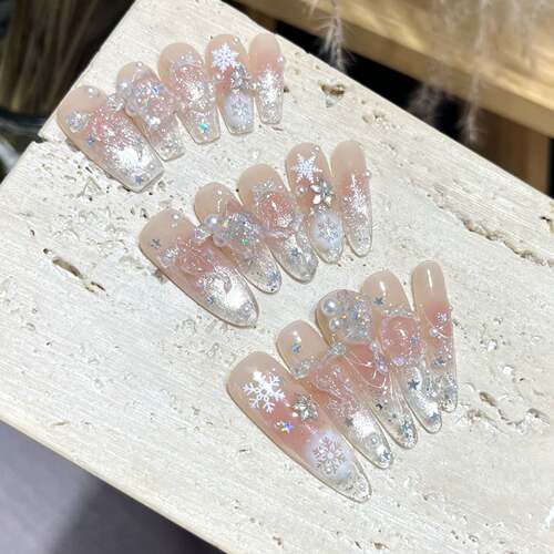【雪落星河】纯手工穿戴甲秋冬新款圣诞氛围感雪花冰块轻奢穿戴甲