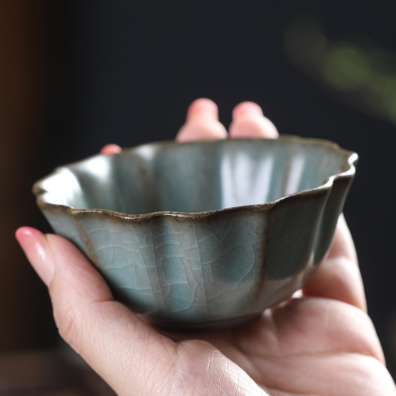 言川 曾广旭天青汝窑茶杯蝉翼纹开片可养手工柴烧汝瓷茶盏品茗杯