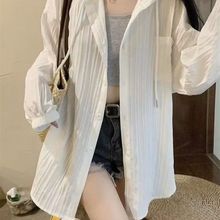 孕妇装特大码300斤连帽防晒衬衫女夏季宽松薄款开衫外搭长袖上衣