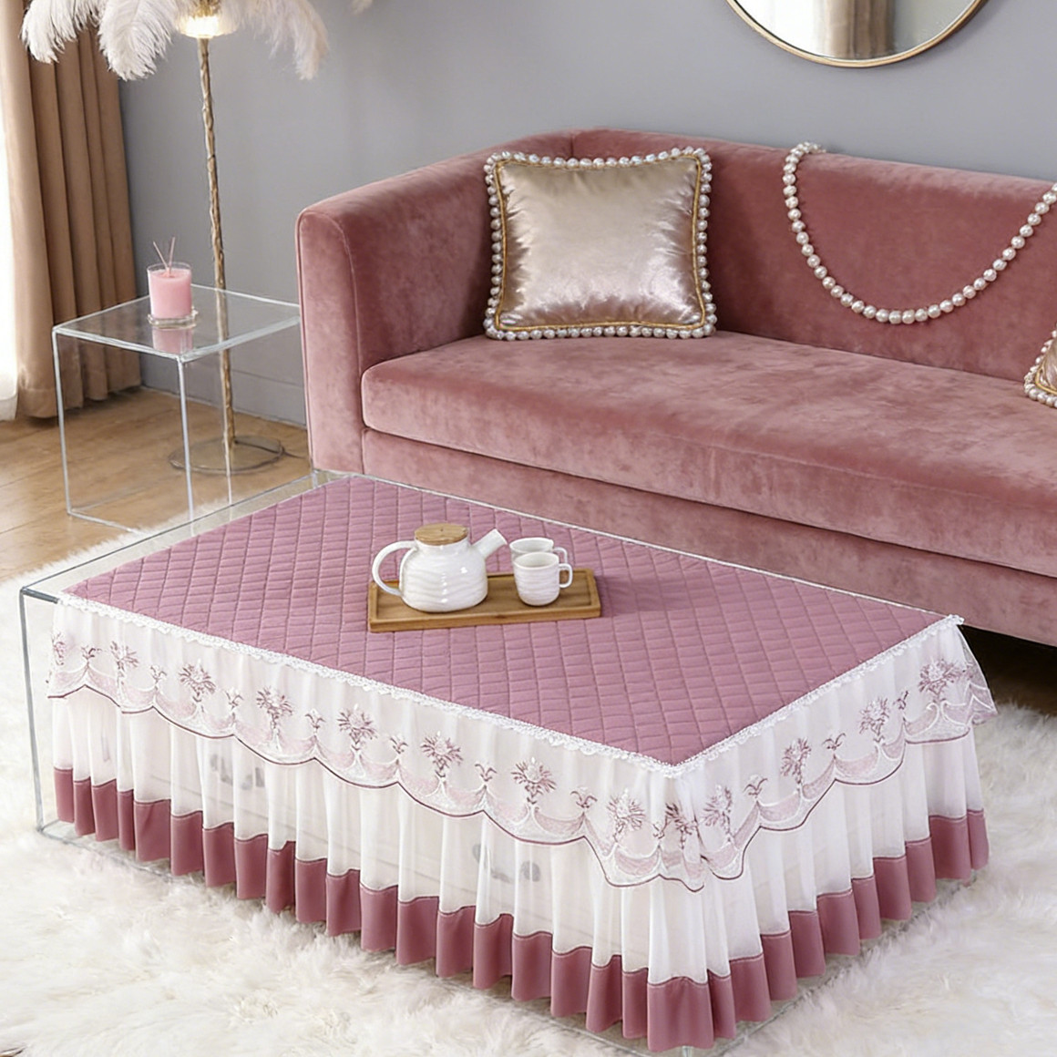 特价防滑加厚蕾丝茶几罩家用布艺客厅餐桌茶几垫防尘保护套2026,居家布艺,茶几垫,淘宝优惠券,粉丝福利购,淘宝优惠卷
