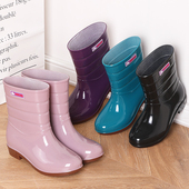 女洗衣厨房鞋 中筒雨鞋 女士防水防滑成人雨靴加绒保暖劳保工作胶鞋