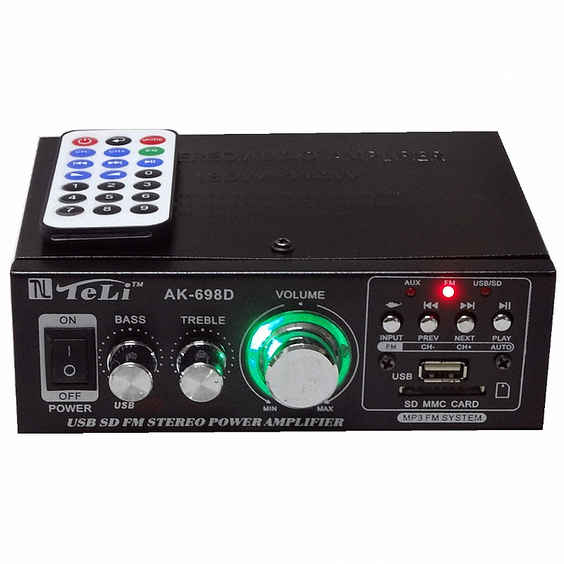 220V大功率迷你小型放大器hifi功放机家用12V插卡U盘收音空放机