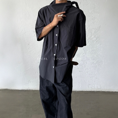 PCGO山本风不规则领口领巾衬衫