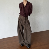 长裤 14GSL小众设计师风纯色复古打褶阔腿双腰带垂感西裤 PCGO