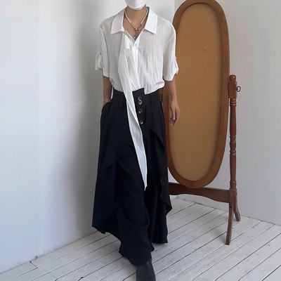 PCGO山本风不规则垂感阔腿西裤