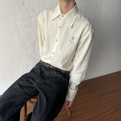 PCGO小众设计小马刺绣长袖衬衫