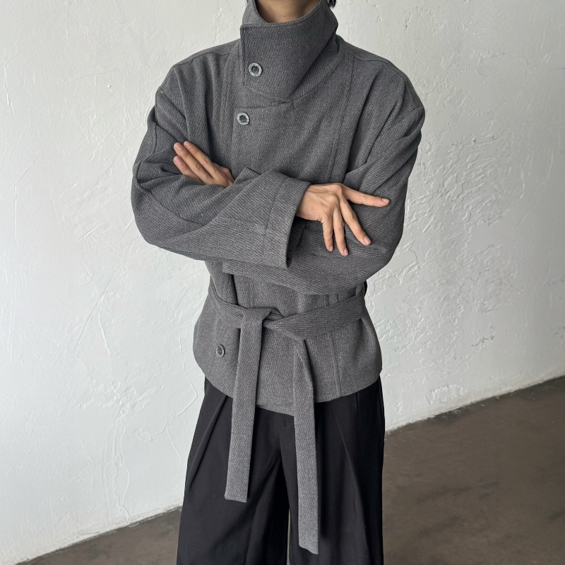 小众设计感山本风短款毛呢大衣