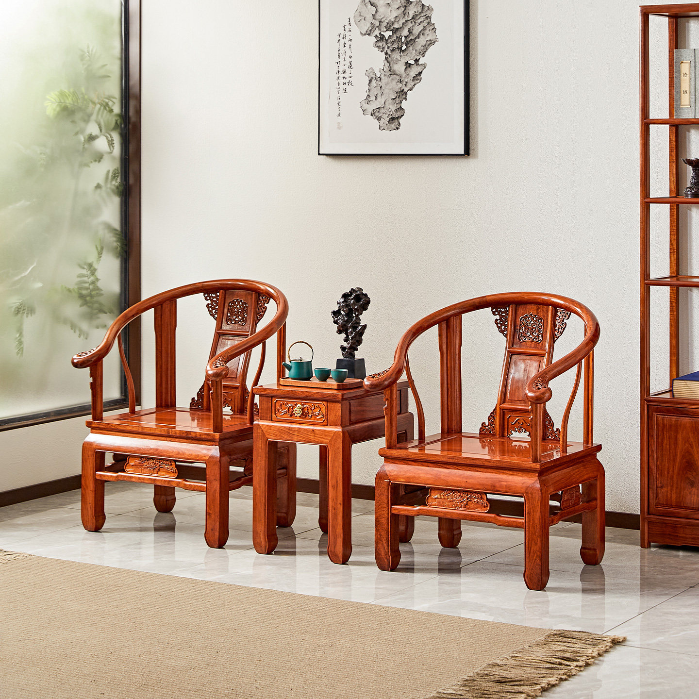花梨木皇宫椅中式实木太师椅圈椅三件套刺猬紫檀仿古皇冠椅主人椅
