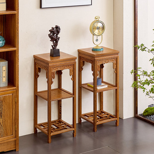 鸡翅木花架新中式全实木双层落地花几客厅置物架花盆架简约盆景架